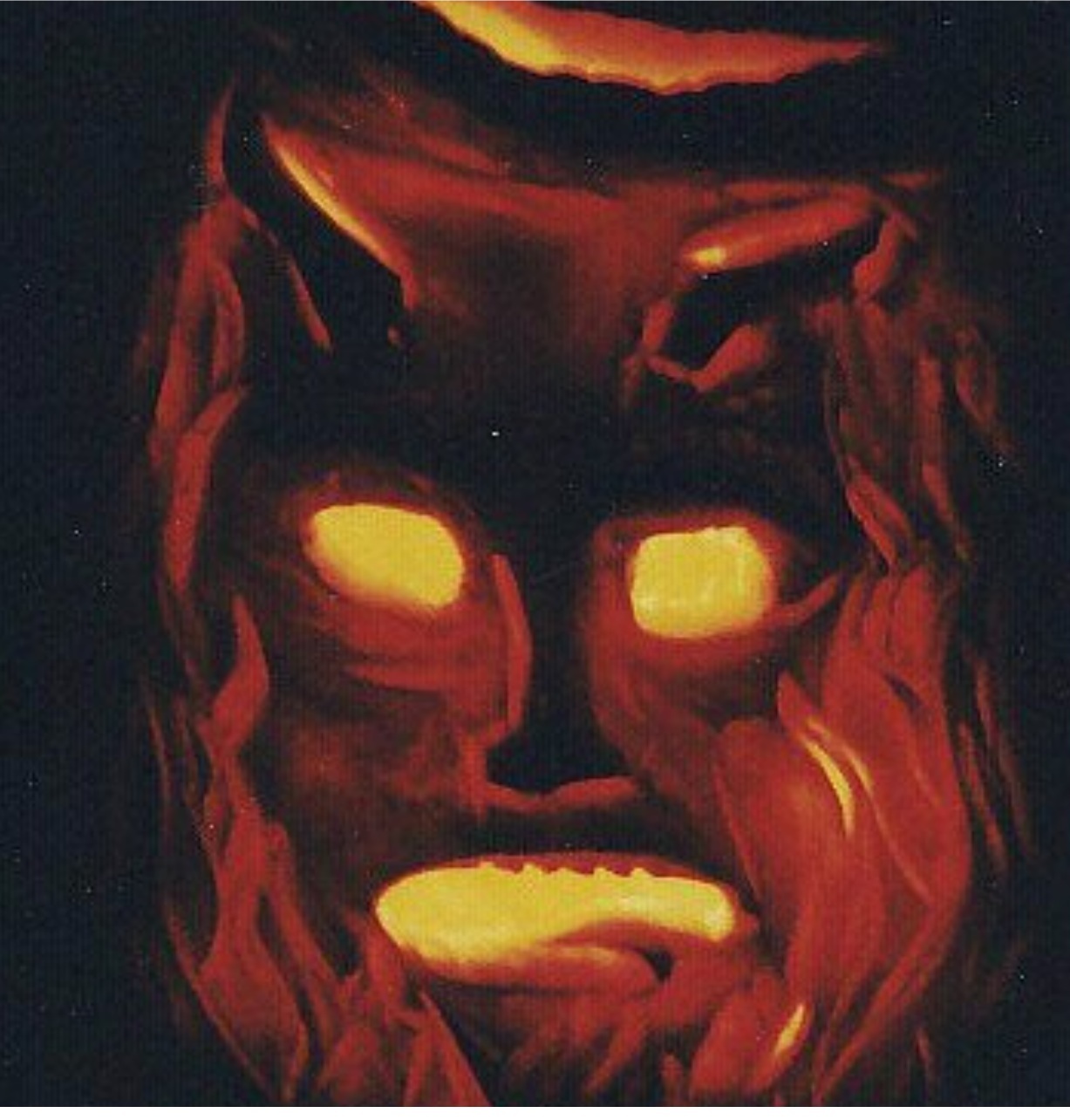 Pumpkin carving from 1998 &mdash; the Devil (demon), the closest surviving relative of the 1996 Harborview Scream that started the practice.
